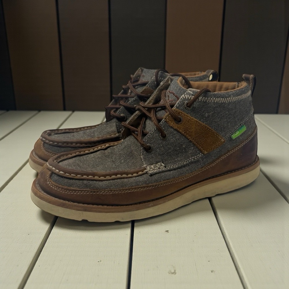 Twisted X🔥Western Wedge 🤑Sole Chukka Boots Brown Gray Canvas Cowboy Leather 9 - Picture 2 of 10